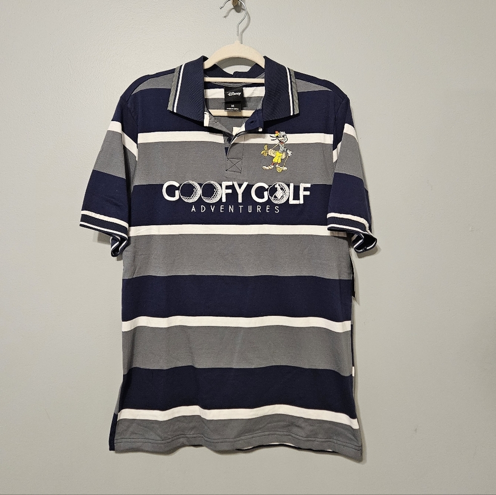 Disney Goofy Golf Adventures Men's Striped Polo Shirt - Navy and Gray